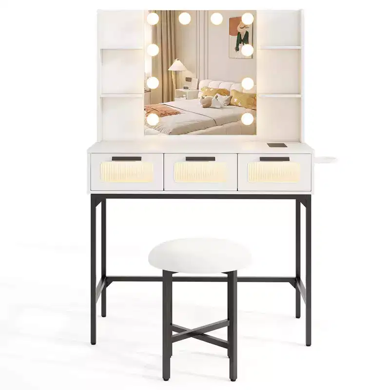 Makeup Vanity Desk with Hollywood Mirror & Lights 3-Color Induction Lighting