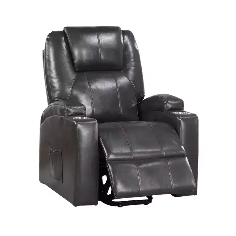 Royal Hampton 37 Inch Recliner Chair, Power Lift, Cupholders, Gray Faux Leather