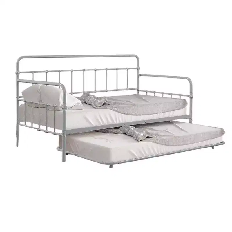 Daybed with Pull Out Trundle, Classic Silver Metal Open Frame