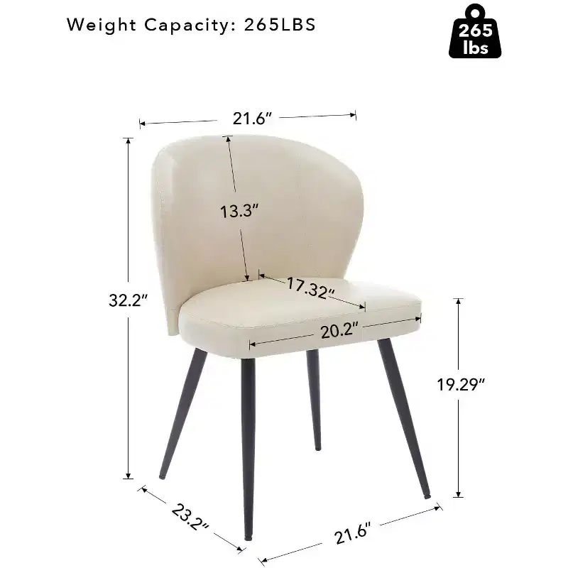 Dining Chairs Set of 2, Mid-Century Modern Kitchen Dining Room Chairs with Padded Back and Seat, Armless Faux Leather Upholstered Beige