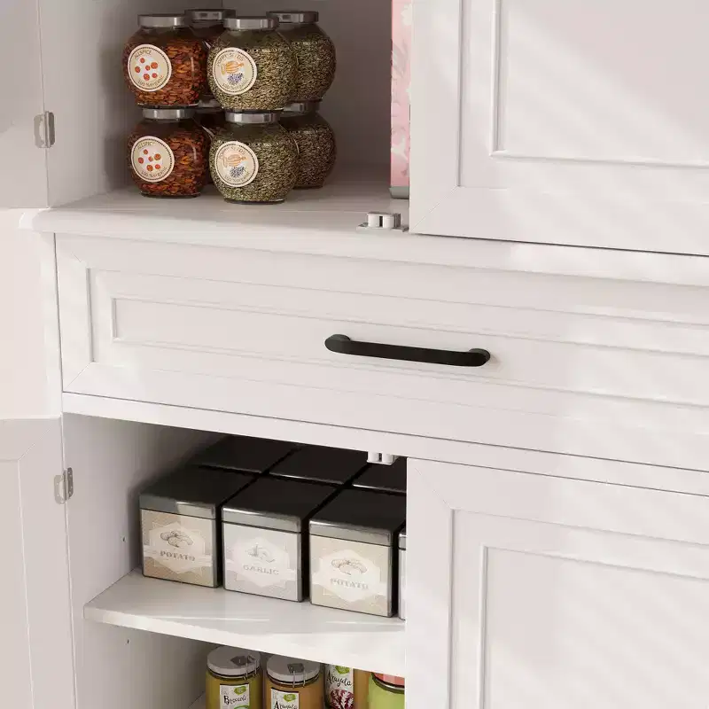 Multi-Room Storage Solution: 72 Tall White Pantry Cabinet w/ Drawer, Adjustable Shelves & Door Racks for Kitchen, Bathroom or Dining Room