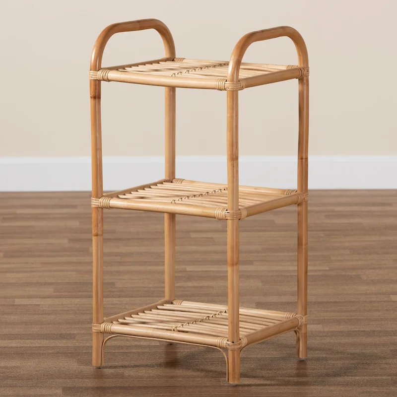 Barras Bohemian Natural Brown Finished Rattan 3-Tier Display Shelf