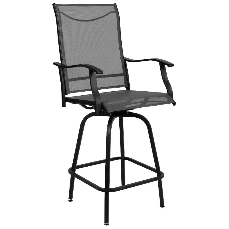 Merrick Lane Set of 2 Brett High Back Bar Height Swivel Patio Stools with Powder Coated Metal Frames and Textilene Upholstery