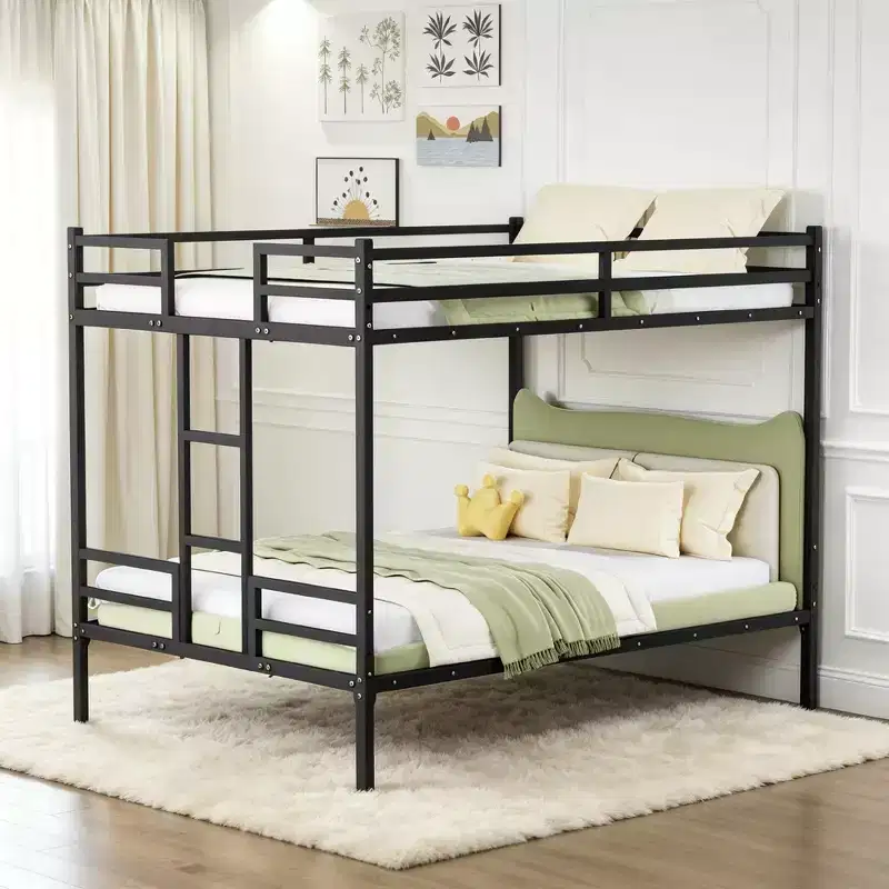 Luxystar Queen Metal Bunk Bed with Full-Length Guardrail for Apartment and Dorm, Black
