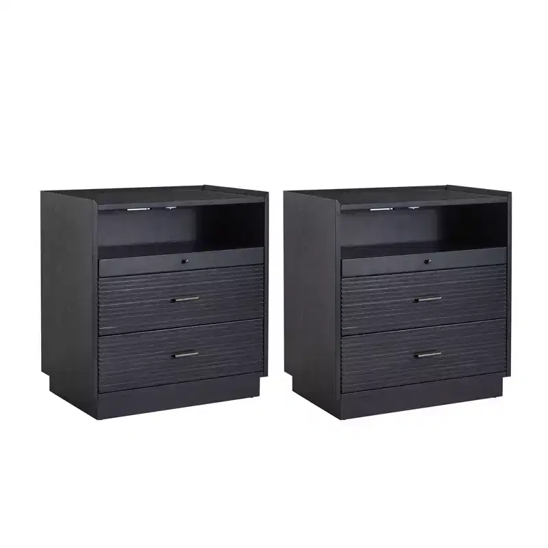 Alcide end table with USB and LED Light Set of 2| ART OF LIVING DESIGNS-BLACK