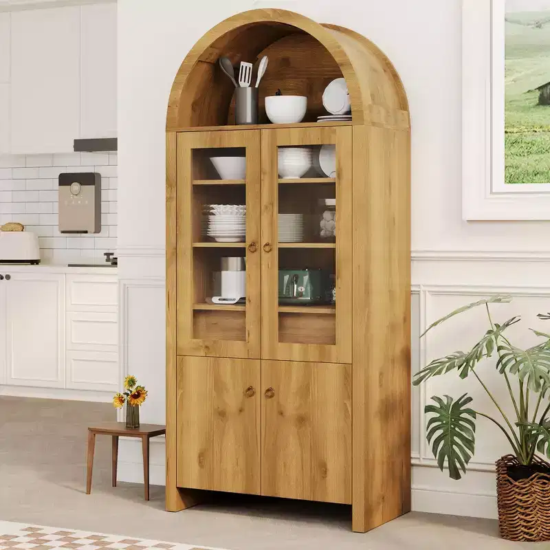 71 Inch Tall Arched Cabinet - Arched Kitchen Pantry Cabinet with Hidden Drawer, Adjustable Shelves, Display Storage for Living Room, Dining Room