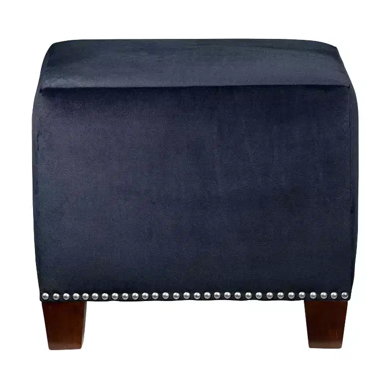 Square Nailhead Trim Ottoman - 19x19x16 Inch, 250 lb, Padded Seat, Polyester, Wood Frame