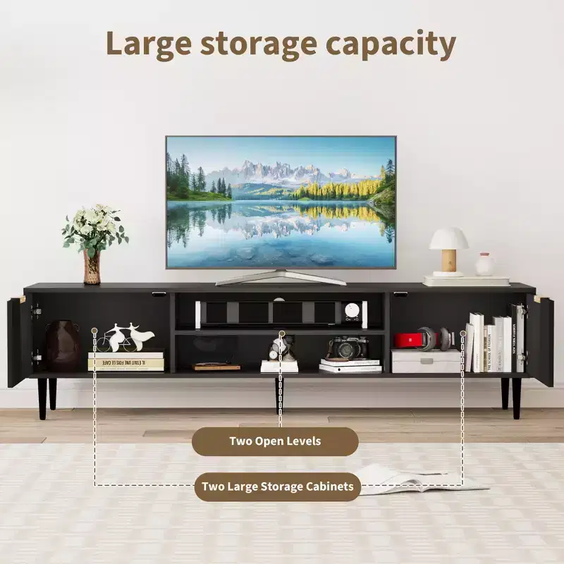 Modern TV Consoles for 75 Inch TVs, Entertainment Stand with 2 Large Storage Cabinets, Fluted Panel Design Media Console