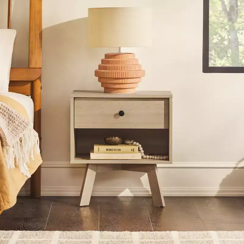 Mid-Century Modern Nightstand with Open Cubby and Smooth-Glide Drawer