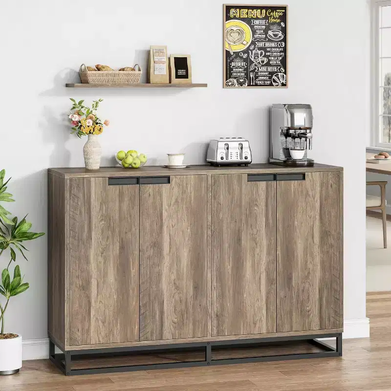 55Inch Sideboard Buffet Cabinet,Accent Cabinet with 4 Doors and Adjustable Shelves,Kitchen Sideboard Storage Cabinet,Dining Room,Entryway,Living Room