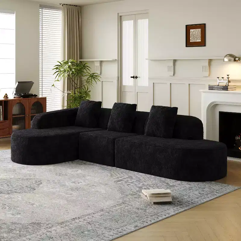 GDFStudio Lenhart Curved Modular L-Shaped Fabric Sofa with Extra-Wide Chaise Lounge