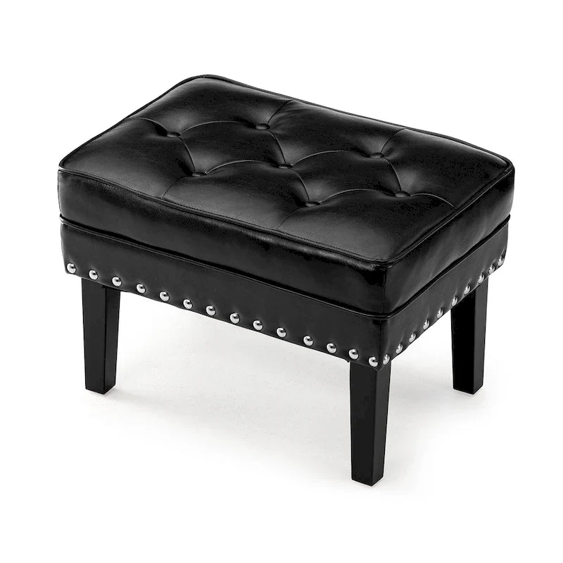 Black / Coffee Mid-Century Button-Tufted PU Leather Ottoman