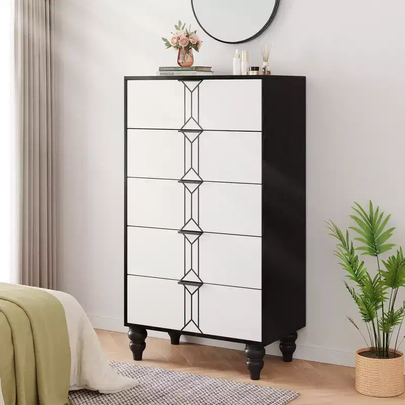 Dresser for Bedroom with 5 Storage Drawers Modern Tall Dresser with Deep Drawers for Bedroom