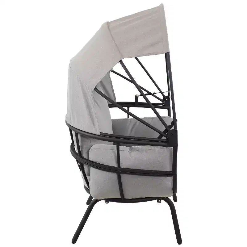 Sunnydaze Modern Luxury Patio Lounge Chair with Retractable Shade - Powder-Coated Aluminum Frame with Polyester Cushions and Canopy