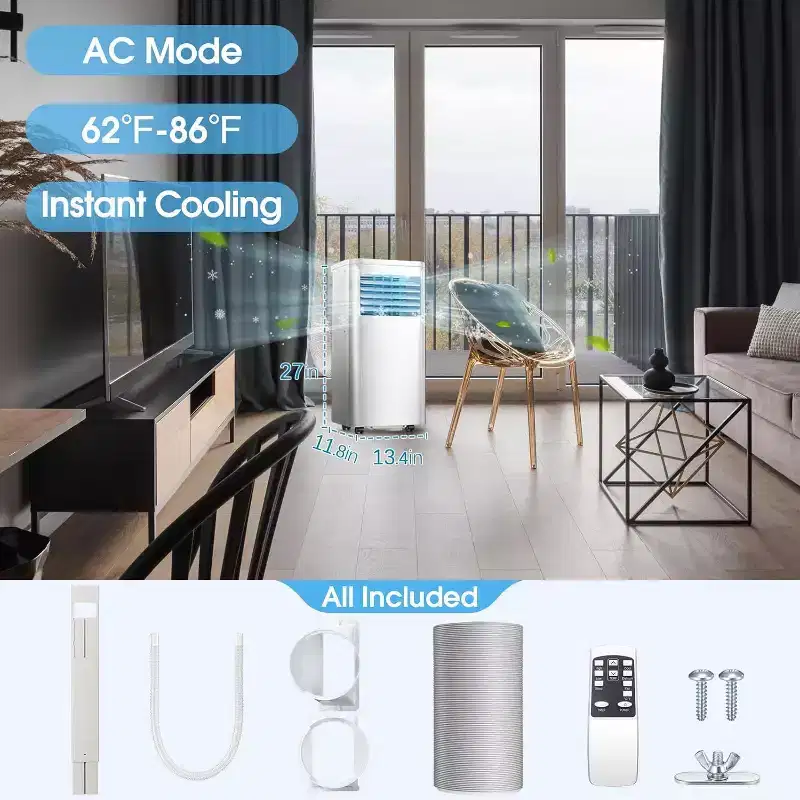 R.W.FLAME 10,000 BTU Portable Air Conditioner with Remote Control, 3-in-1 Air Conditioner with Digital Display, 24H Timer, Installation Kit for Home
