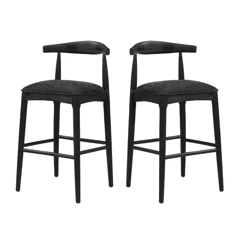 Mid-Century Modern Rubberwood Upholstered Bar Stools (Set of 2)