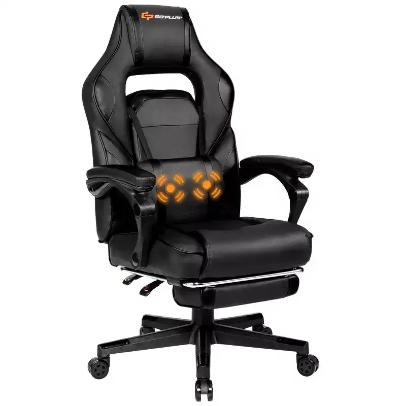 Costway Massage Gaming Chair Reclining Racing Computer Office Chair with Footrest White\ Black\Blue\Red