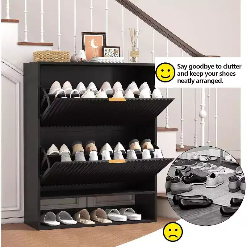 Modern Slim Shoe Storage Cabinet for Entryway  2 Turn Drawers, Hidden Organizer, Freestanding Hallway Shoe Rack  31.5'' Wide