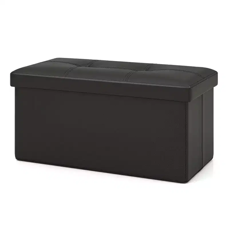 Folding Storage Ottoman, PVC Leather, 22.5 Gal, 330 lb Cap, Multi-Use Footstool