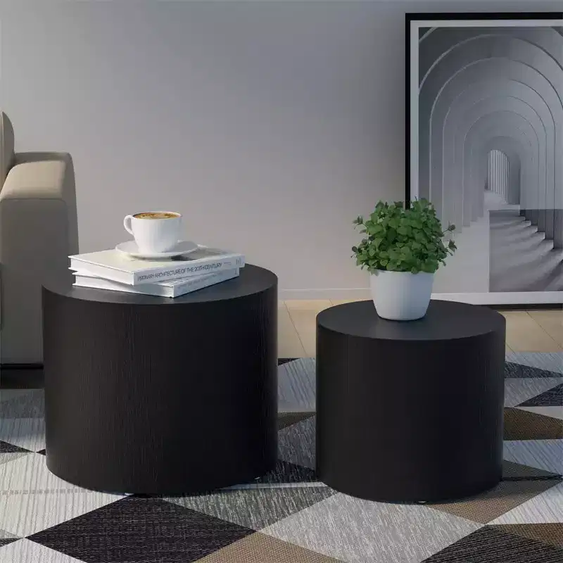 Nesting coffee table set of 2, modern round design with non-slip feetperfect accent or end tables for small spaces, living room, or bedroom