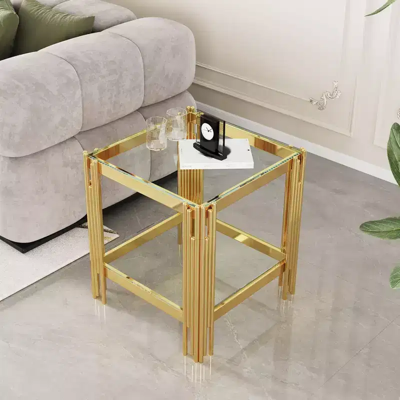 Okak Rectangle/Square Coffee Table with Tempered Glass Top and Steel Frame for Living Room/Office, Space-Saving
