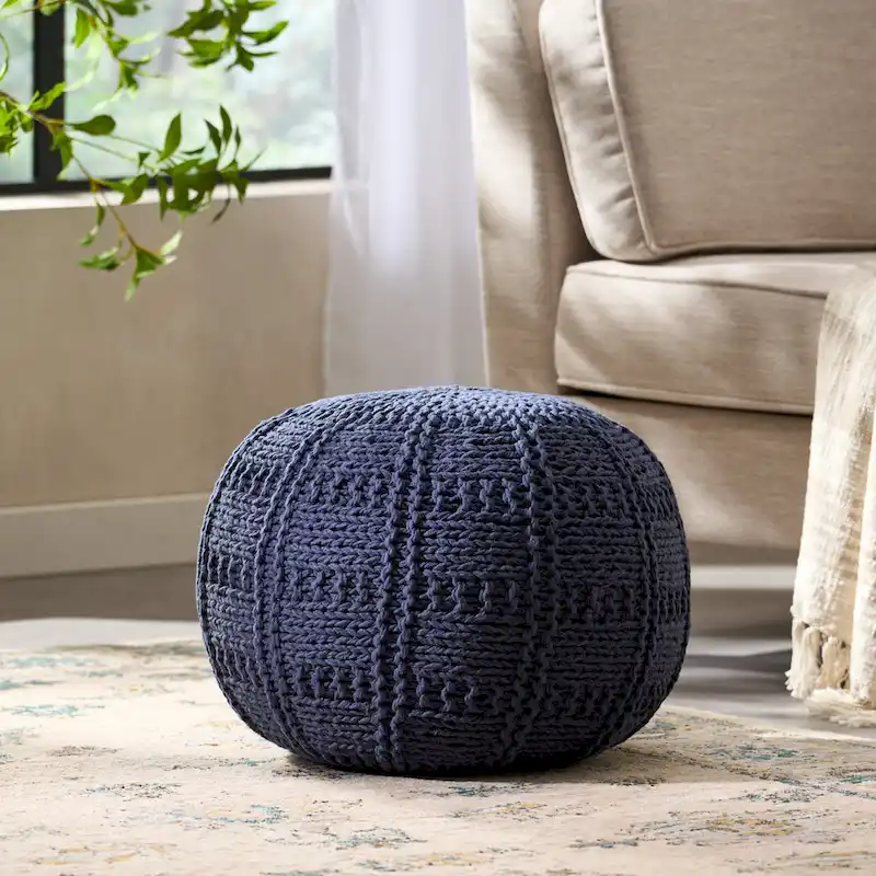 Handcrafted Modern Fabric Pouf | Round Ottoman Footrest | Boho Living Room Decor