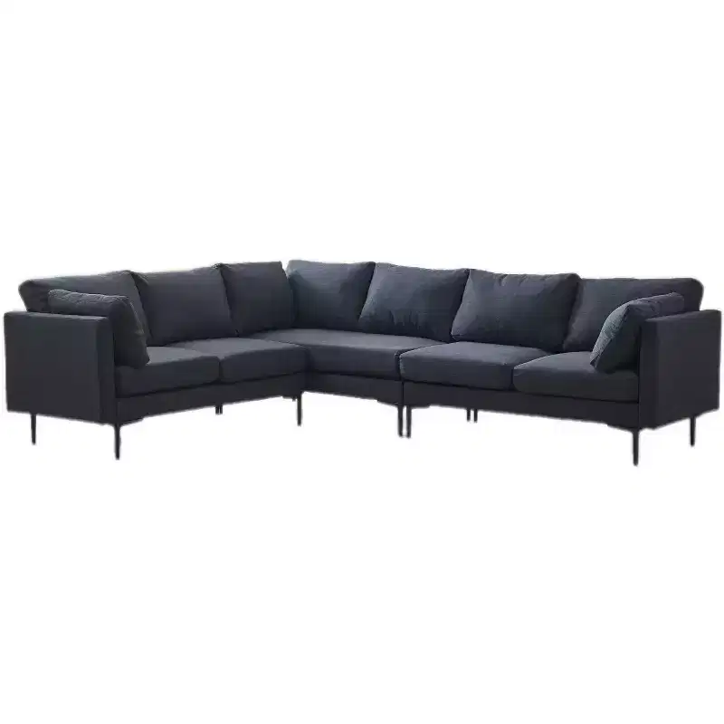 Homy Casa 106 L-Shaped Sectional Sofa, 6-Seat Modern Linen Fabric Couch with Metal Legs and 2 Pillows, Corner Living Room Seating, Dark Gray