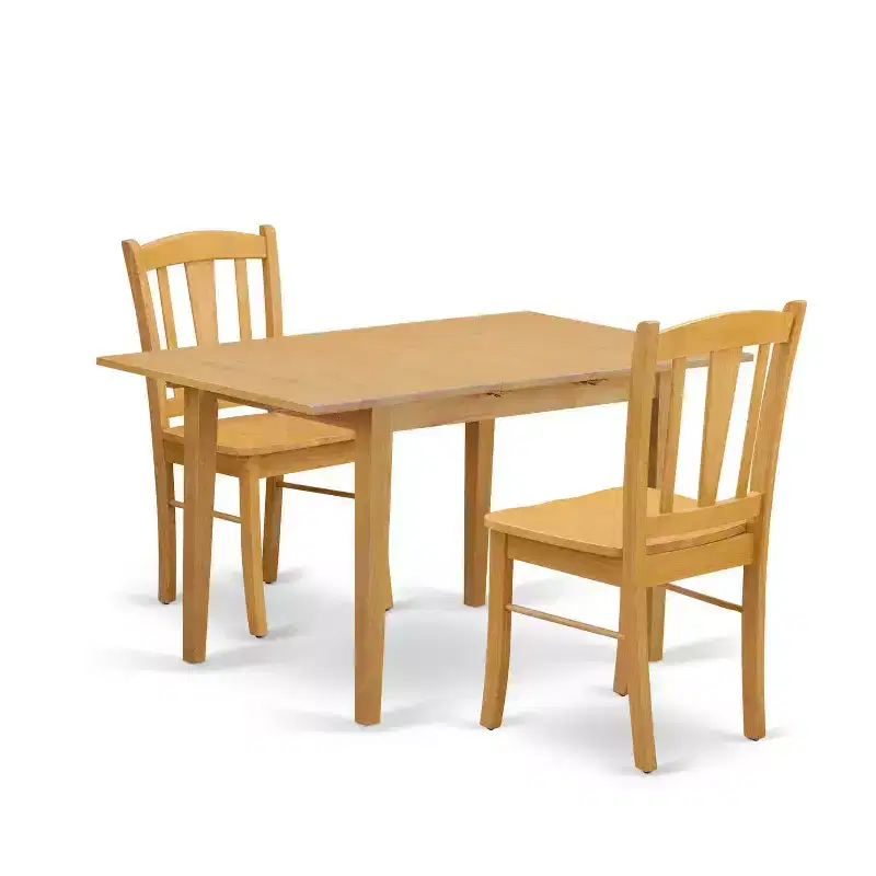 HomeStock 3-Pc Natural Brown Oak Finish Rectangular Solid Wood Top with Butterfly Leaf Dining Table Set