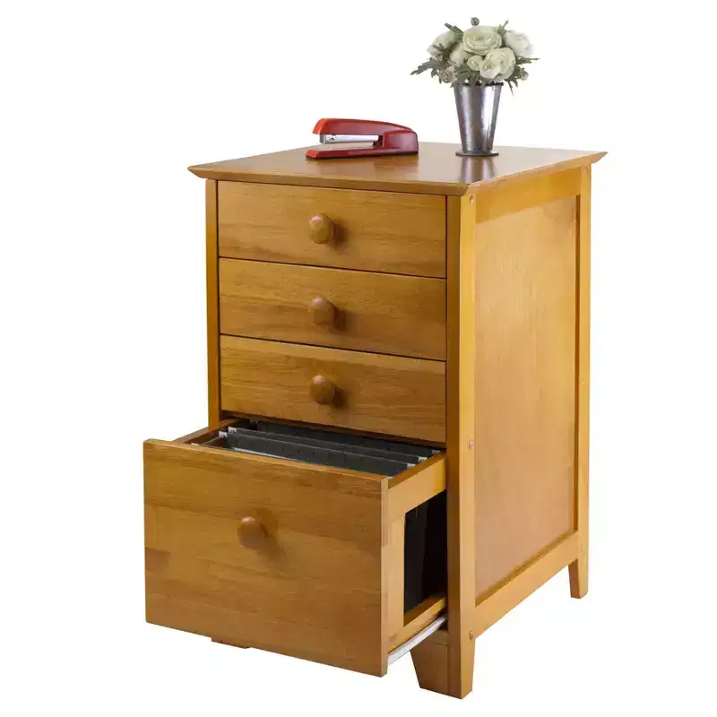 4-Drawer Honey Brown Vertical File Cabinet – Home Office Storage, L-Shaped Desk Compatible