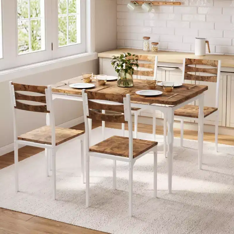 COZONY 5 Piece Dining Table Set, Industrial Style Kitchen Table and Chairs for 4, Rustic Modern Design w/ Metal Legs, Compact Space Saving