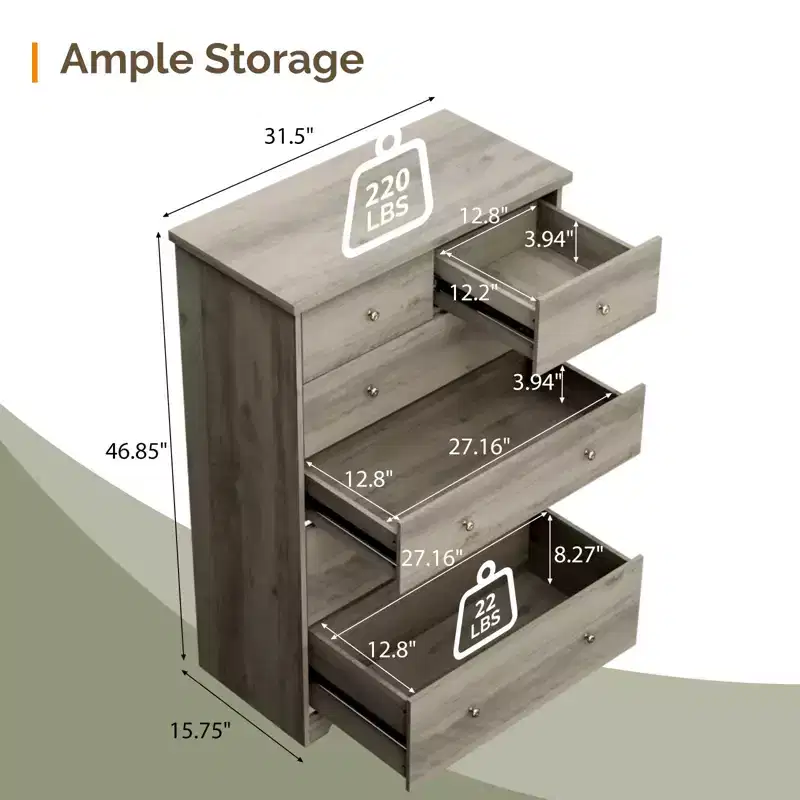 Karl Home 6-Drawer Grey Particle Board 31.5in. W Chest of Drawer