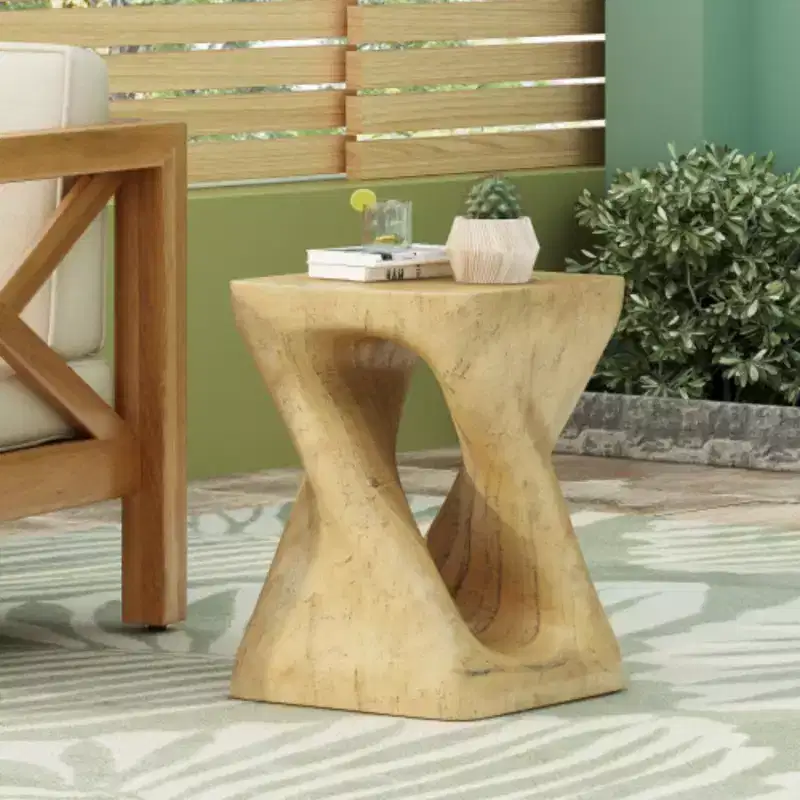 Twist Shape Side Table, Wood-like texture, Natural Color