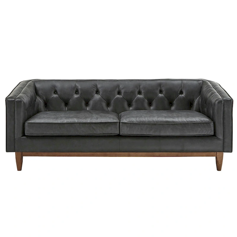 Tullio Black Leather Button Tufted Loveseat by iNSPIRE Q Modern - Sofa
