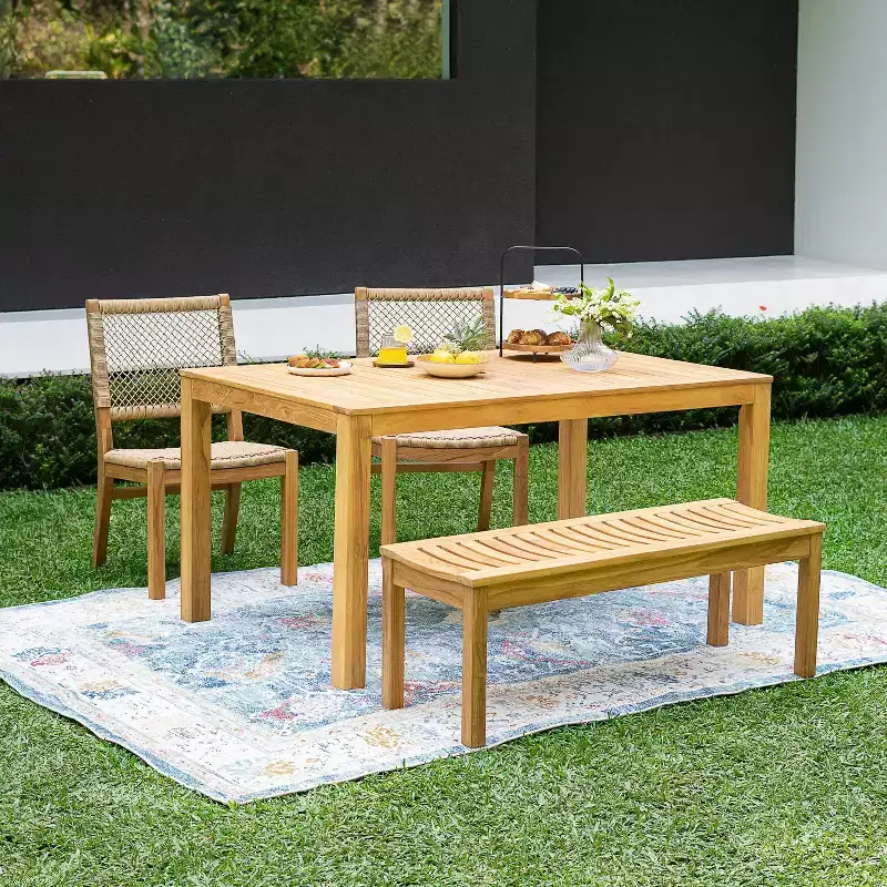 Sonoma Lane 4pc Eola Teak Wood Outdoor Patio Dining Set Brown - Weather-Resistant