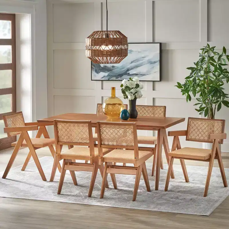 Buylateral 7pc Valentina Modern Dining Set 1 table 4 chairs 2 arm chairs Light Walnut
