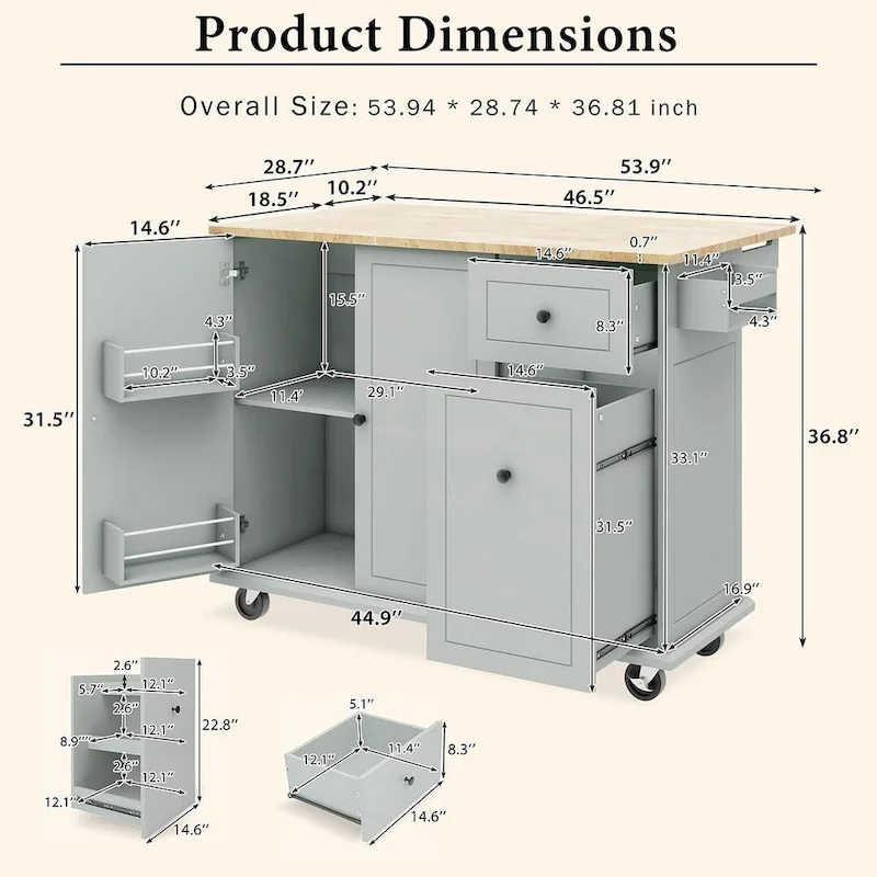 54 Kitchen Island Cart with Wheels