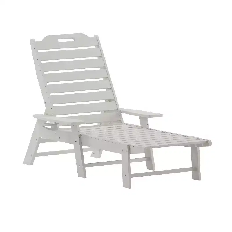 Merrick Lane Gaylord Adjustable Adirondack Lounger with Cup Holder- All-Weather Indoor/Outdoor HDPE Lounge Chair