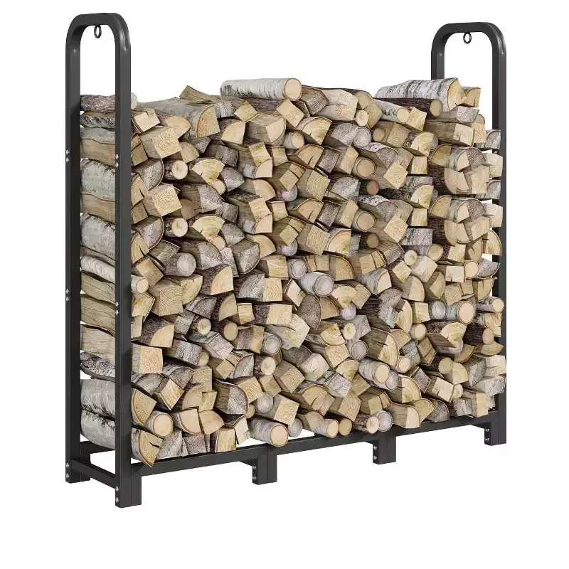 Firewood Rack Stand 4ft, Steel Log Holder, Wood Pile Storage Organizer, Adjustable Lumber Storage Stacker