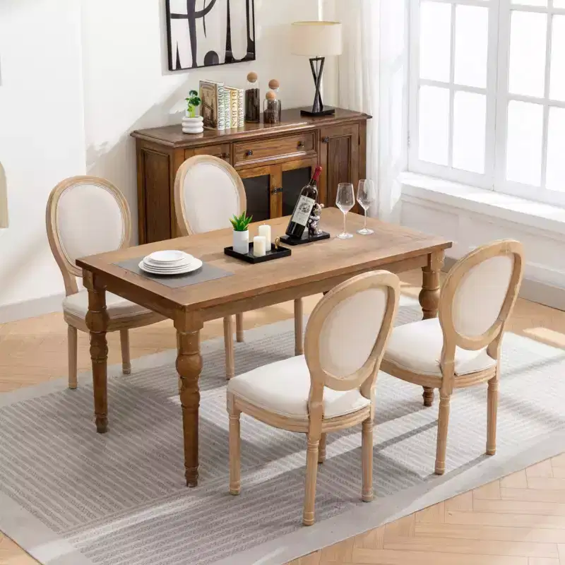 TUYOHW 2Pcs French Style Dining Chairs,Soft Linen King Louis Chairs Elegant Side Chairs for Dining Room,Solid Rubberwood Legs,300lbs Max