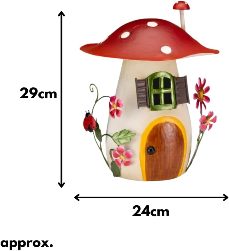 Metal Mushroom Fairy House Garden Ornament Hand Painted 29cm