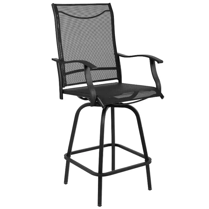 Merrick Lane Set of 2 Brett High Back Bar Height Swivel Patio Stools with Powder Coated Metal Frames and Textilene Upholstery