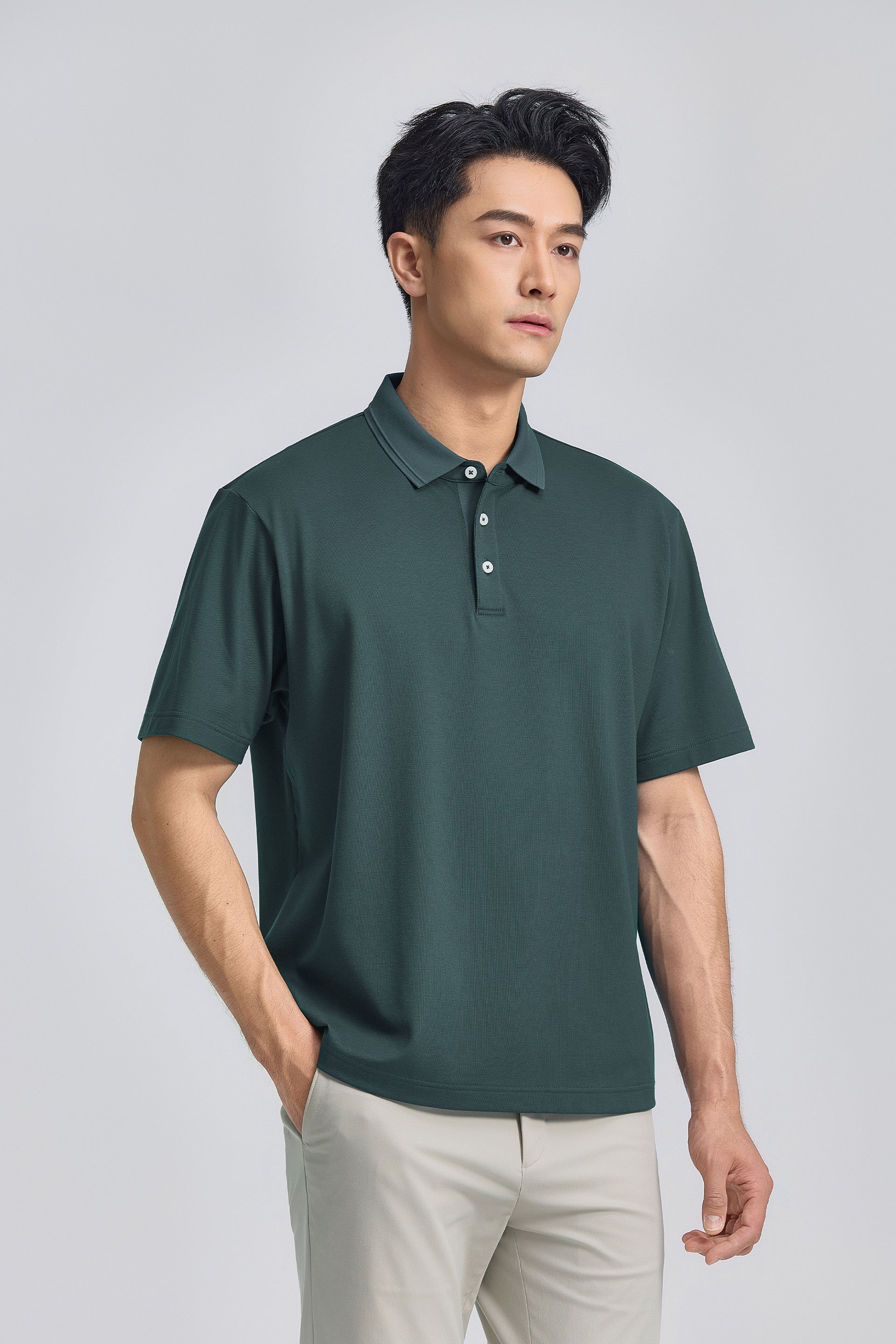 Tonal Tipped Pique Polo – Teal Green