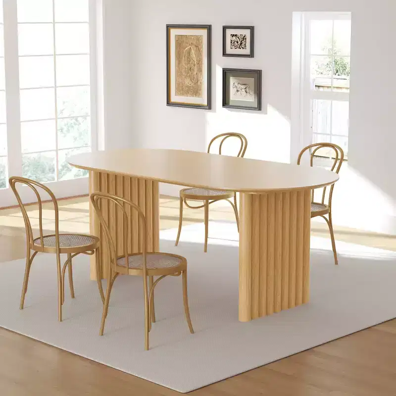 PexFix 67 x 33.5 Dining Table Wood Oval Kitchen Table with Scratch-Resistant Top & Striped Legs Modern Farmhouse for Living Room Kitchen Natural