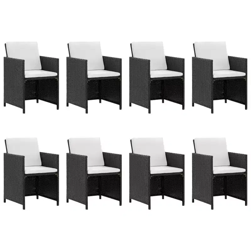 vidaXL 13 Piece Patio Dining Set with Cushions Poly Rattan Black