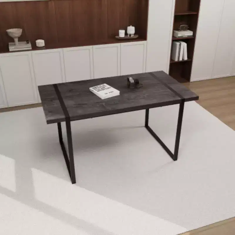 Modern Ind. Rect. MDF Nat. Wood Table (4-6), 1.5 Eng. Wood Top, Black Metal Legs, Home/Kitchen.