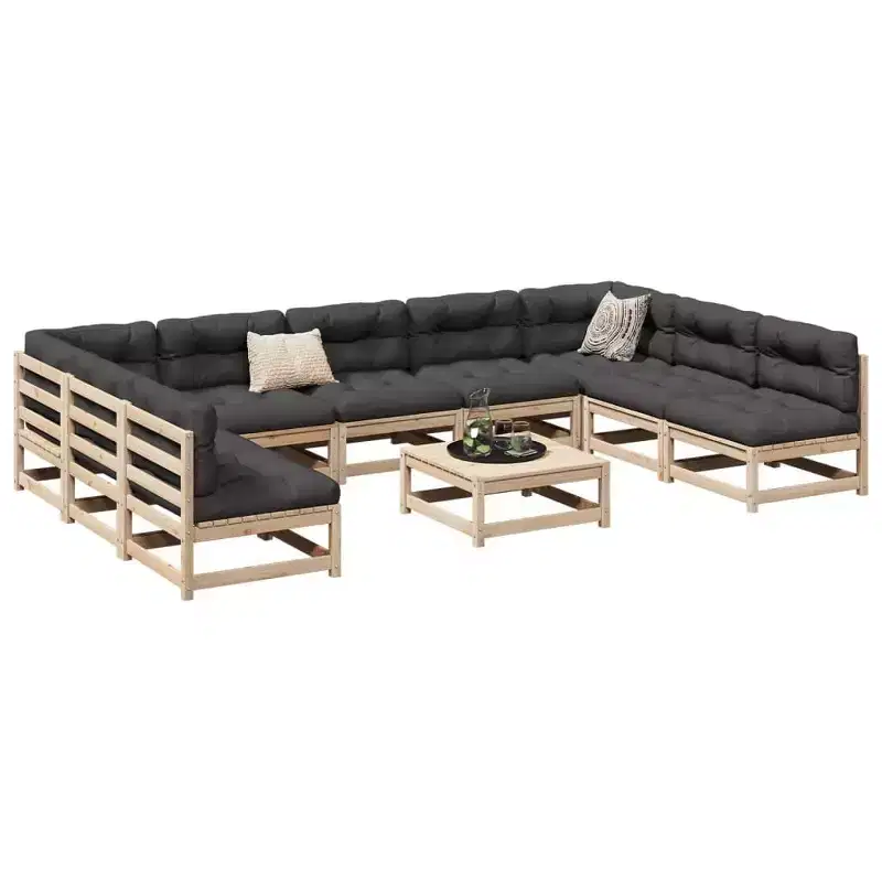 vidaXL Garden Sofa Set Natural Pine Solid Pine Wood Large Modular