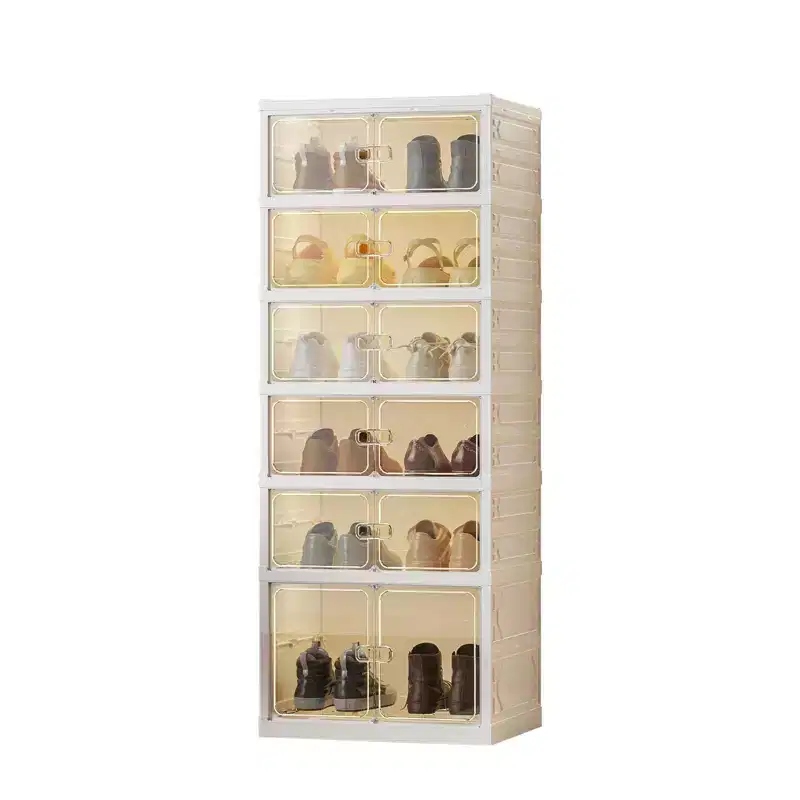 Foldable Shoe Storage Cabinet with Clear Doors and Wheels