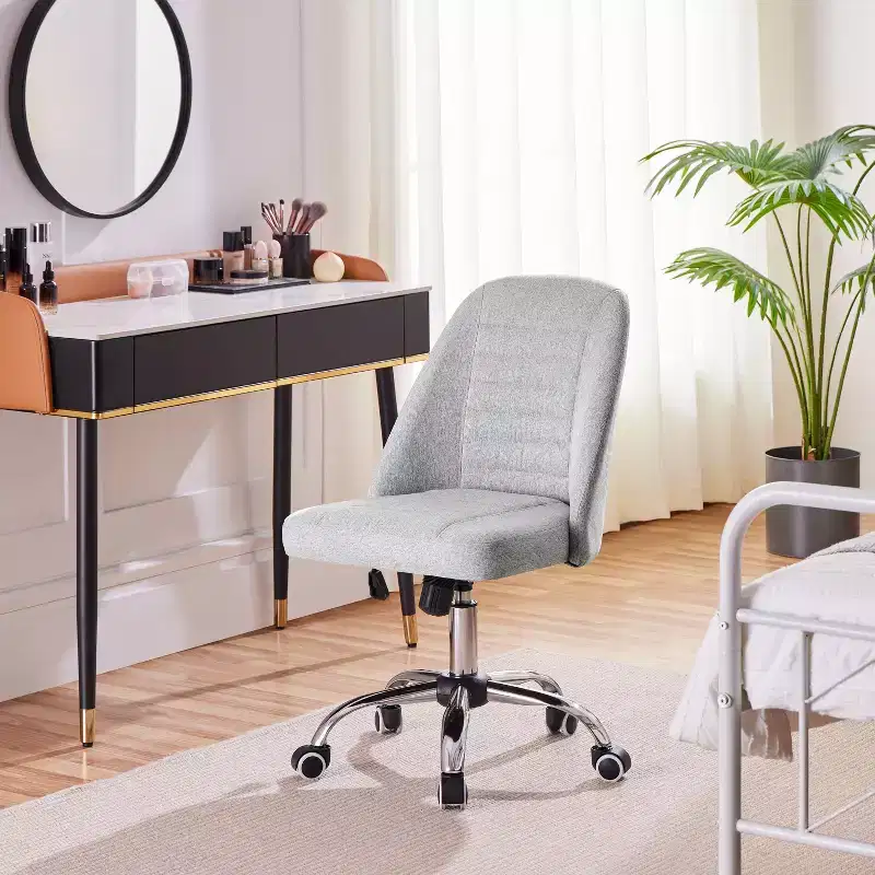 Faux Leather Mid Back Home Office Desk Chair with Chrome-plated Metal Base