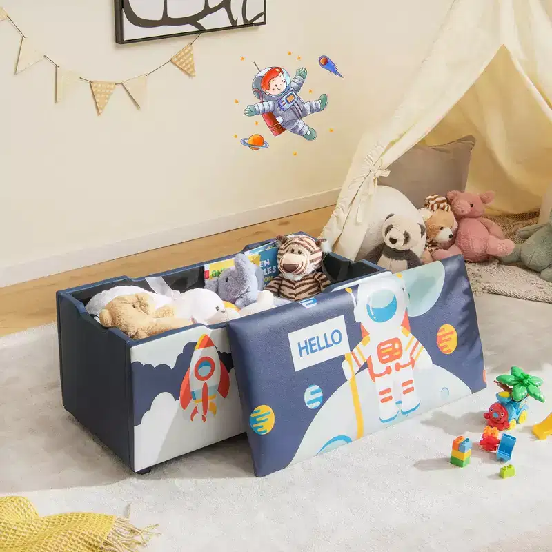 Kids Upholstered Storage Ottoman Bench – Versatile Toy Chest & Footrest with Lid