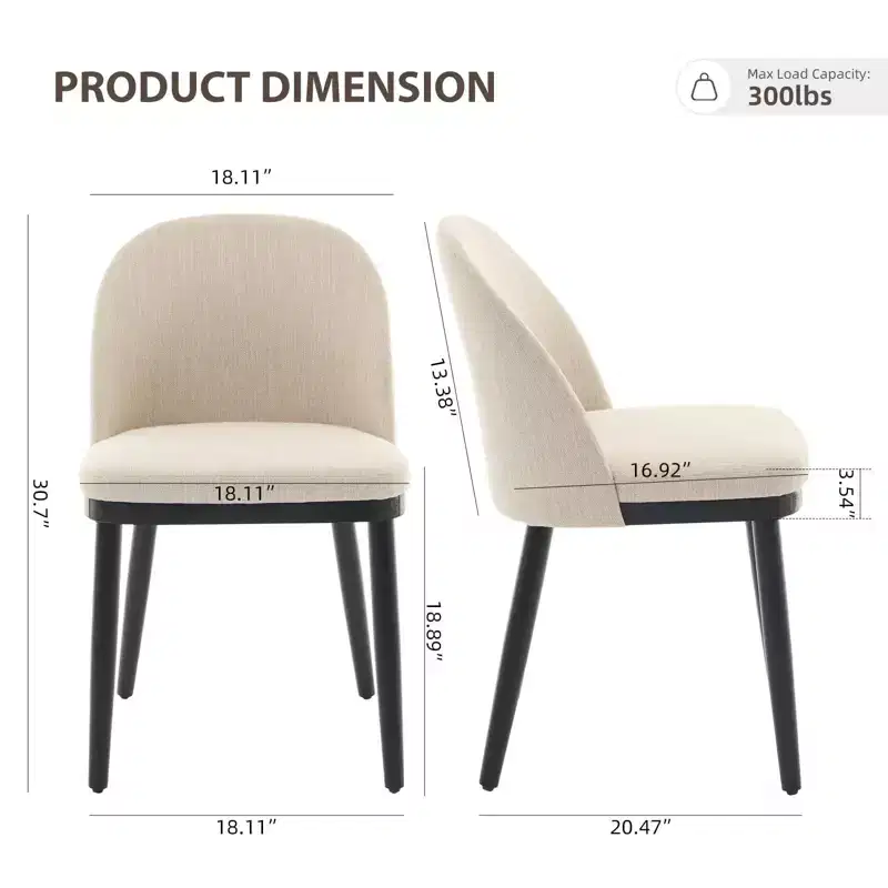 Dining Chairs Set of 4/6, Upholstered Kitchen Dining Room Chair, Linen Fabric Farmhouse Dinner Chair with Leveling Feet for Dining Room, Living Room